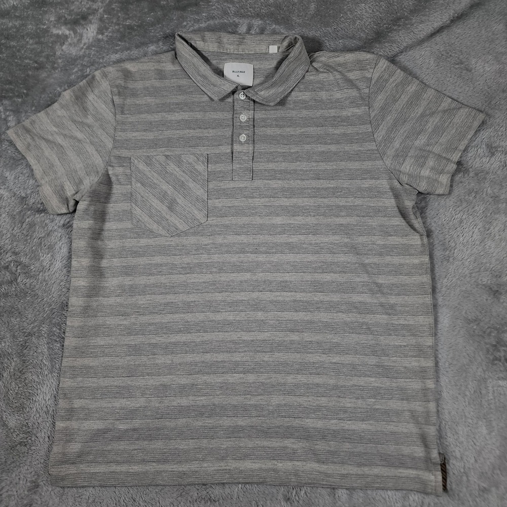 Billy Reid Polo Shirt Mens XL Gray Striped Short Sleeve Chest‎ Pocket Casual